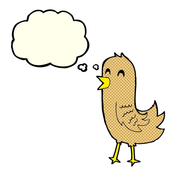 Karikatur glücklicher Vogel mit Gedankenblase — Stockvektor