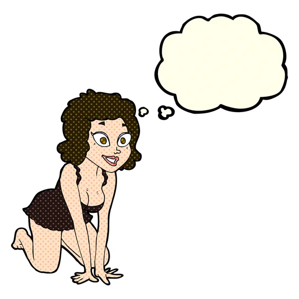 Düşünce baloncuklu komik seksi kadın.