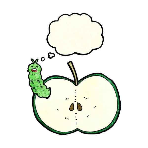 Insecte dessin animé manger pomme avec bulle de pensée — Image vectorielle