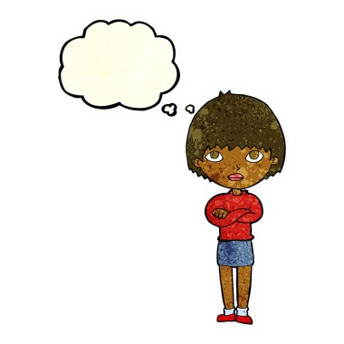 çizgi film kadın düşünce balonu ile çapraz kolları olan