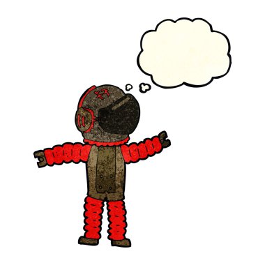 çizgi film astronotu düşünce baloncuğuyla uzanıyor