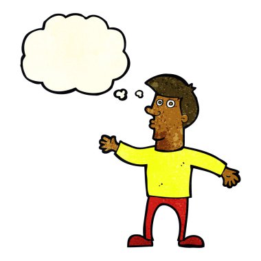 Düşünce baloncuğu olan endişeli bir adam.