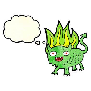 Düşünce baloncuğu olan küçük bir şeytan.