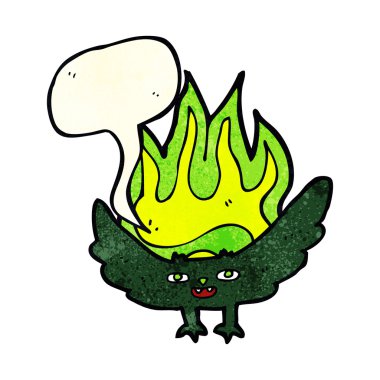 Düşünce baloncuklu korkunç vampir yarasa çizgi filmi.