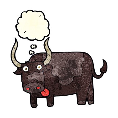 Düşünce baloncuklu çizgi film boğası