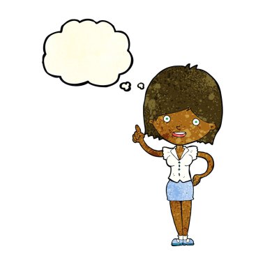 Düşünce baloncuğu olan çizgi film kadını.