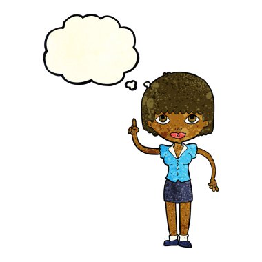 Düşünce baloncuğu olan çizgi film kadını.