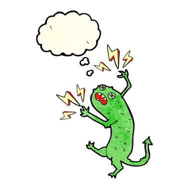 Düşünce baloncuklu küçük canavar.