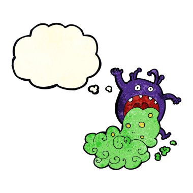 Karikatür canavarı düşünce baloncuğuna hasta oluyor.