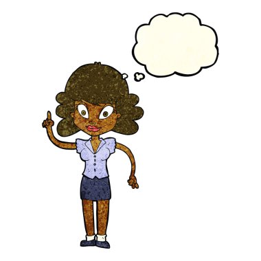 Düşünce baloncuğu olan mutlu kadın çizgi filmi.