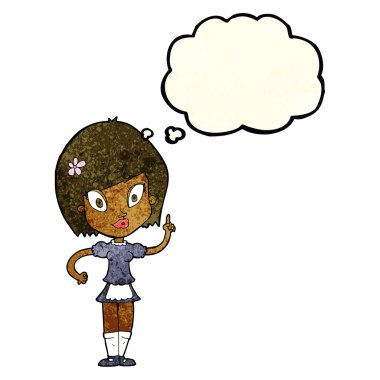 Düşünce baloncuğu olan güzel bir kız.