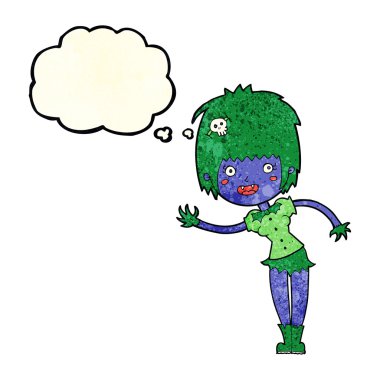 Düşünce baloncuğu olan vampir kız.