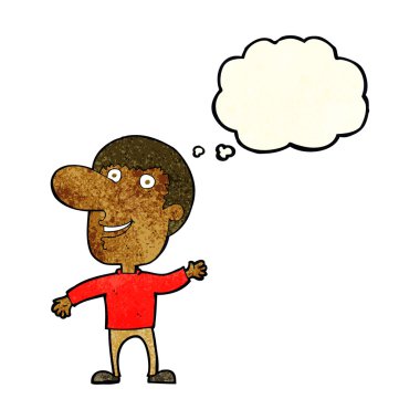 Düşünce baloncuğu sallayan çizgi film adamı