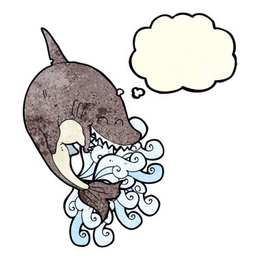 Düşünce baloncuklu çizgi film köpekbalığı