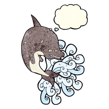 Düşünce baloncuklu çizgi film köpekbalığı