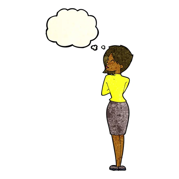Femme d'affaires dessin animé ignorant avec bulle de pensée — Image vectorielle