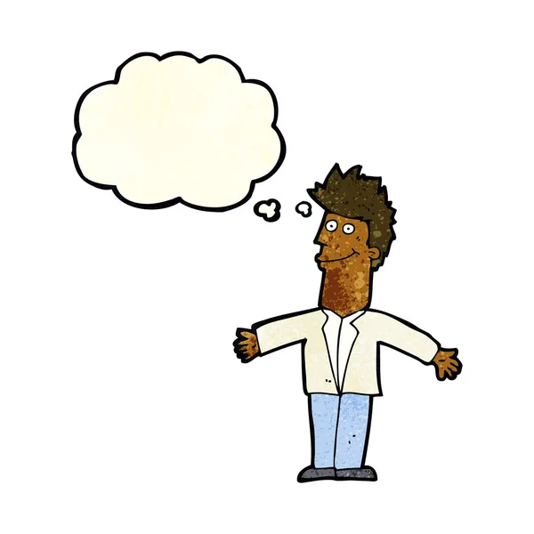 Cartone animato uomo felice con bolla di pensiero — Vettoriale Stock