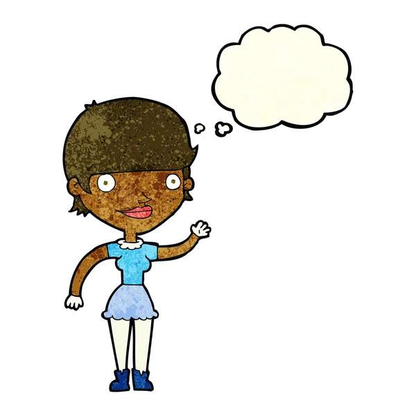 Femme dessin animé avec idée avec bulle de pensée — Image vectorielle