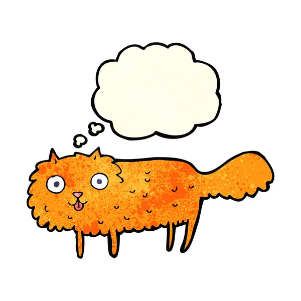 Cartone animato gatto peloso con bolla di pensiero — Vettoriale Stock