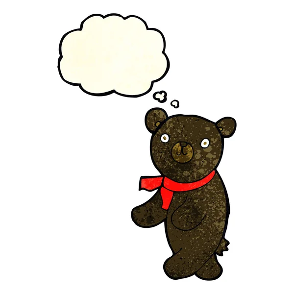 Lindo oso de peluche negro de dibujos animados con burbuja de pensamiento — Vector de stock