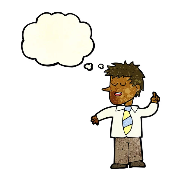 Uomo cartone animato con una buona idea con bolla di pensiero — Vettoriale Stock