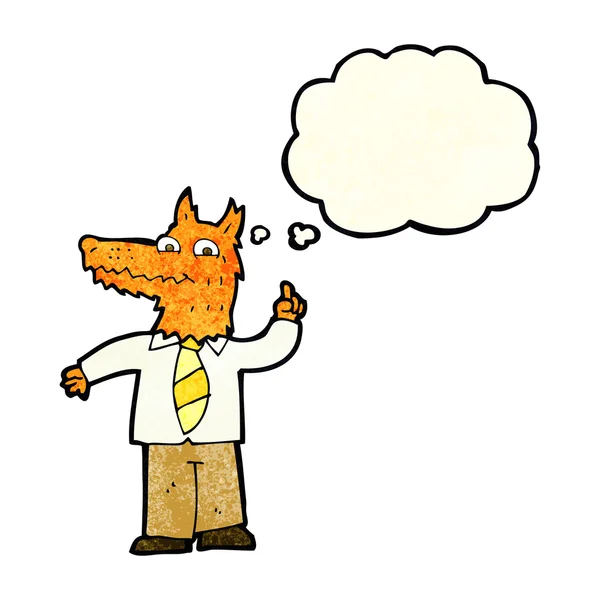 Kreslený obchodní fox s myšlenkou se myšlenka bublina — Stockový vektor