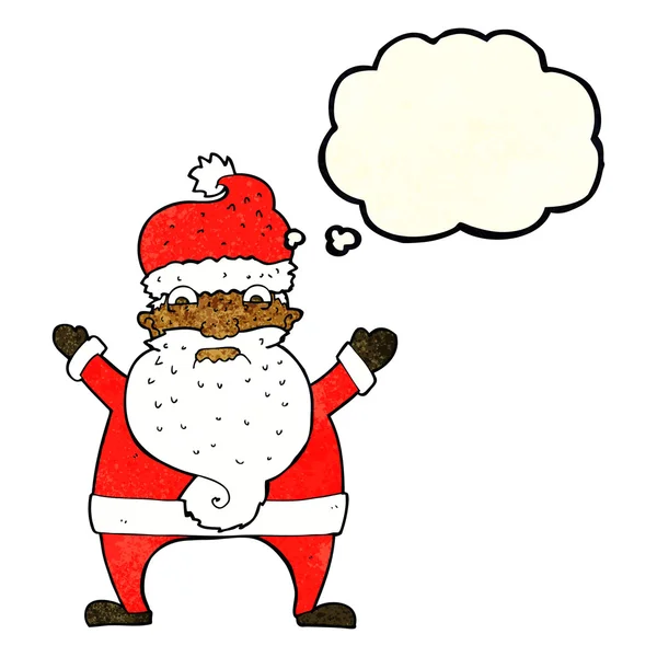 Cartoon gestresst santa met gedachte zeepbel — Stockvector