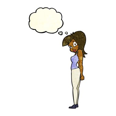 Düşünce baloncuğu olan güzel bir kadın.