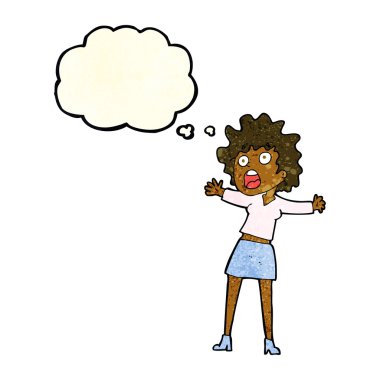 korkmuş kadın düşünce balonu ile çizgi film