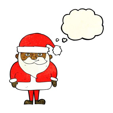 Mutlu Noel Baba çizgi filmi. Düşünce baloncuklu.