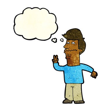 düşünce balonu ile barış işareti veren çizgi film adam