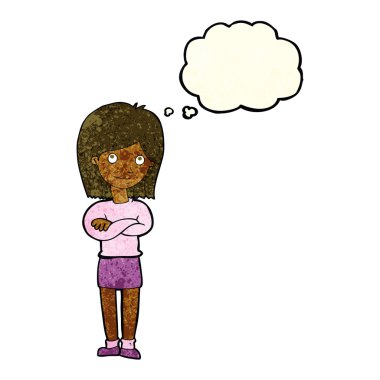 Çizgi film dostu kız düşünce baloncuğuyla gözlerini deviriyor