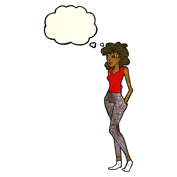 Karikatur hübsche Frau mit Gedankenblase — Stockvektor