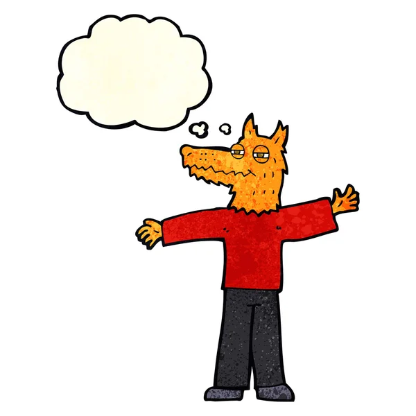 Karikatür mutlu fox adam düşünce balonu ile — Stok Vektör