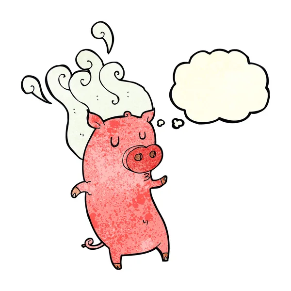 Kartun babi bau dengan pikiran gelembung - Stok Vektor