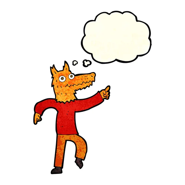 Cartoon fox man met gedachte zeepbel — Stockvector