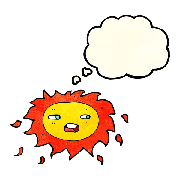 Cartoon sad sun with thought bubble — Stock Vector