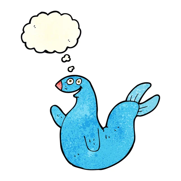 Cartoon happy seal met gedachte zeepbel — Stockvector