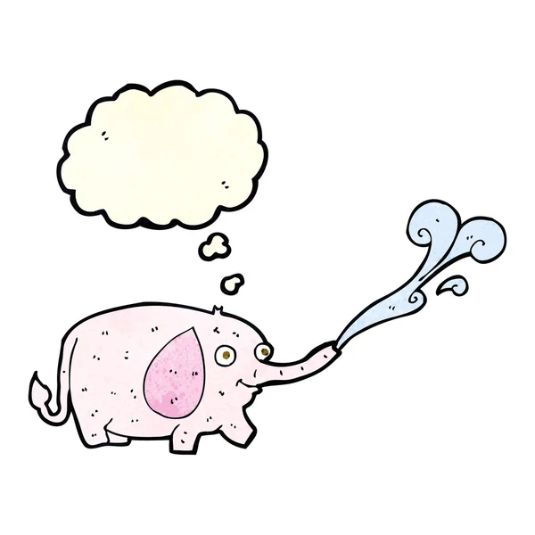 Cartoon grappige kleine olifant spuiten van water met gedachte bubbl — Stockvector