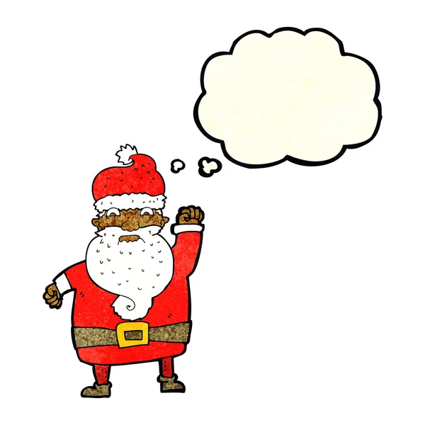 Dibujos animados enojado santa claus con burbuja de pensamiento — Vector de stock