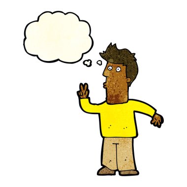 düşünce balonu ile barış işareti veren çizgi film adam
