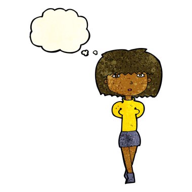 düşünce balonu ile utangaç kadın karikatür