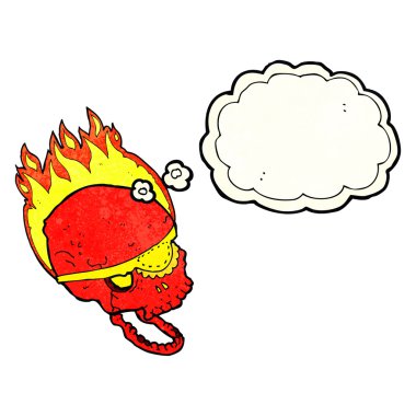 Düşünce baloncuklu göz bandıyla garip kafatasları.