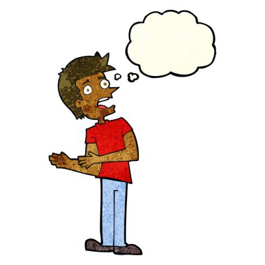 Düşünce baloncuğuyla bahaneler üreten çizgi film adamı.