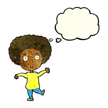 Düşünce baloncuğu olan ürkmüş bir insan.