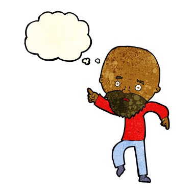 Çizgi film endişeli yaşlı adam düşünce balonunu işaret ediyor