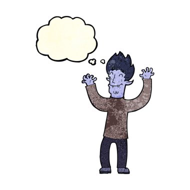 Düşünce baloncuklu mutlu vampir adam çizgi filmi.