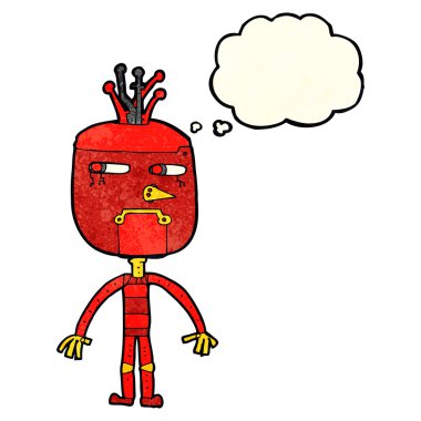 Düşünce baloncuklu komik robot.