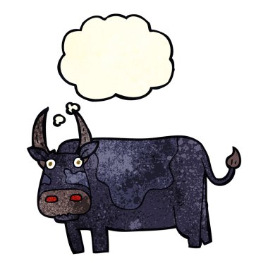 Düşünce baloncuklu çizgi film boğası