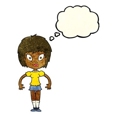 Düşünce baloncuklu güzel kız.